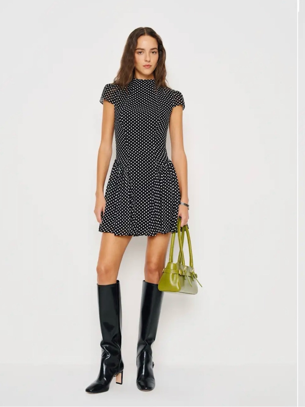 Reformation Maven Black and White Polka Dot Mini Dress